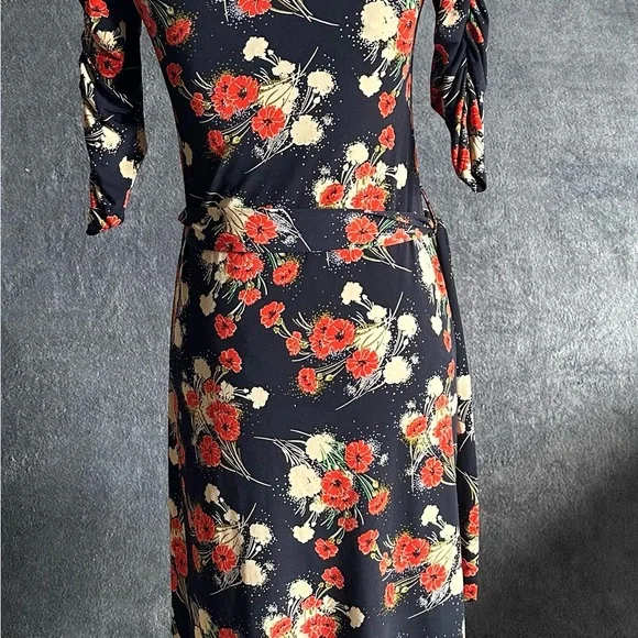 VERONICA WOMANS MIDI SLIP ON DRESS STRETCH RUCHED SLEEVE SZ XS - Picture 11 of 12